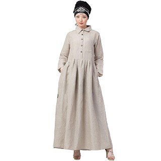 Collared Formal abaya- Natural Linen
